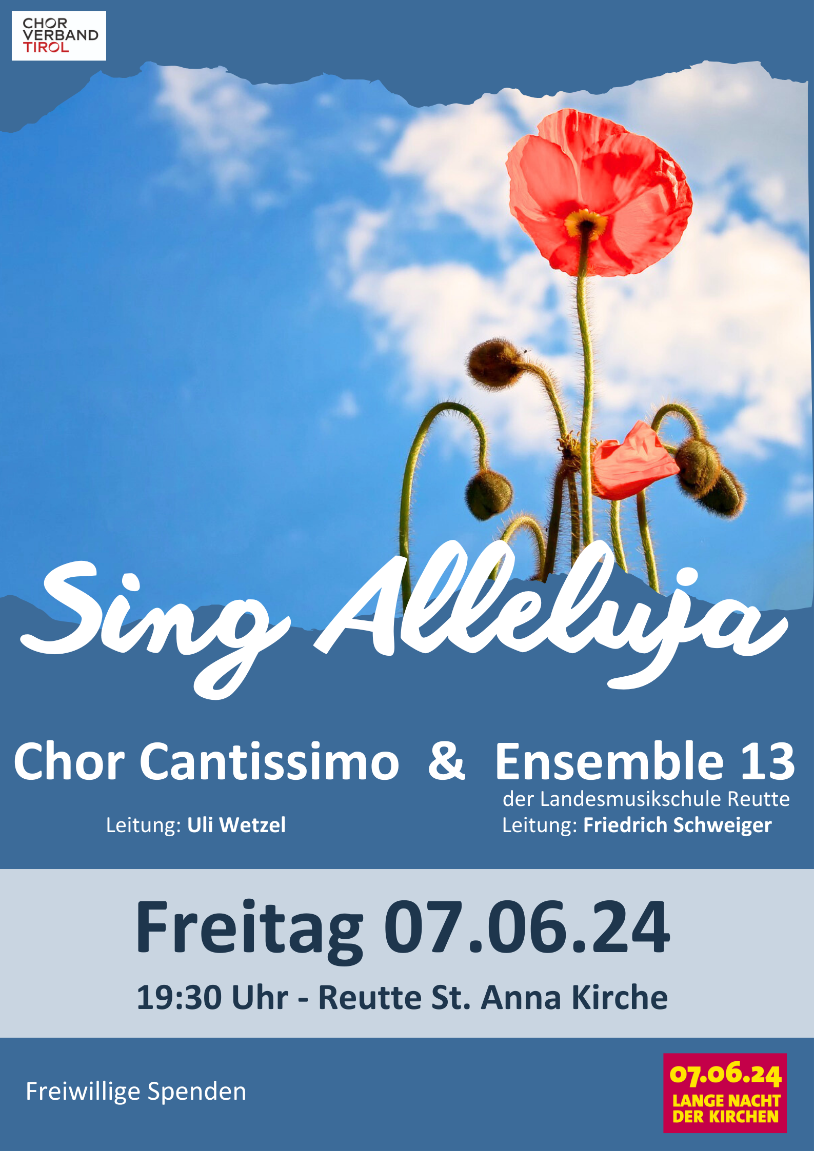 Plakat Konzertankündigung 7.6.24 um 19:30 Uhr Reutte St. Anna Kirche 
