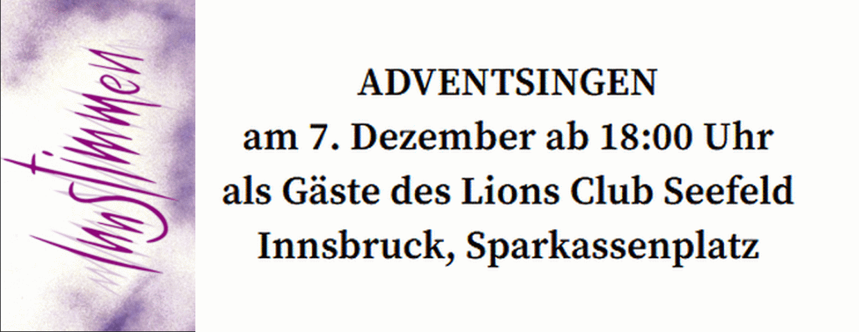 Ankündigung unseres Adventsingens am Sparkassenplatz, 7. Dezember 18:00 Uhr