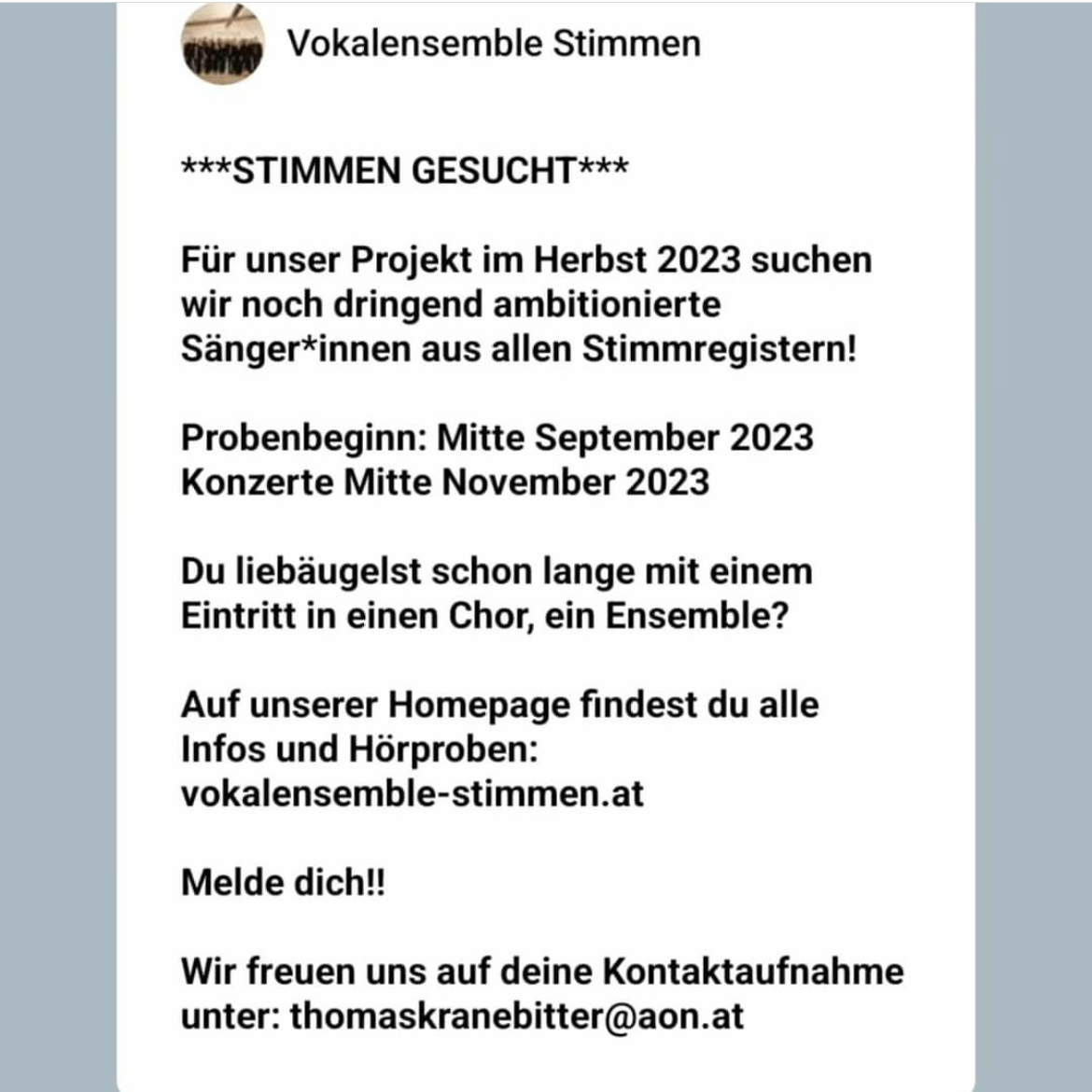 vokensemble stimmen herbstprojekt 2023