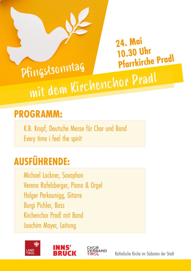 Einladung zur Festmesse an Pfingsten, gestaltet mit Neuer Geistlicher Musik für Chor und Band/Orgel