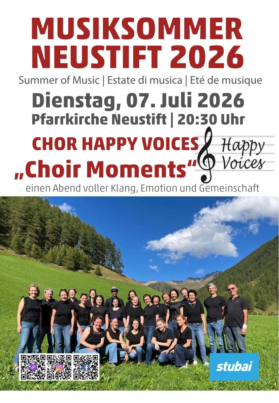 Plakat Musiksommer Neustift am 7.7.2026 - Choir Moments - Happy Voices 