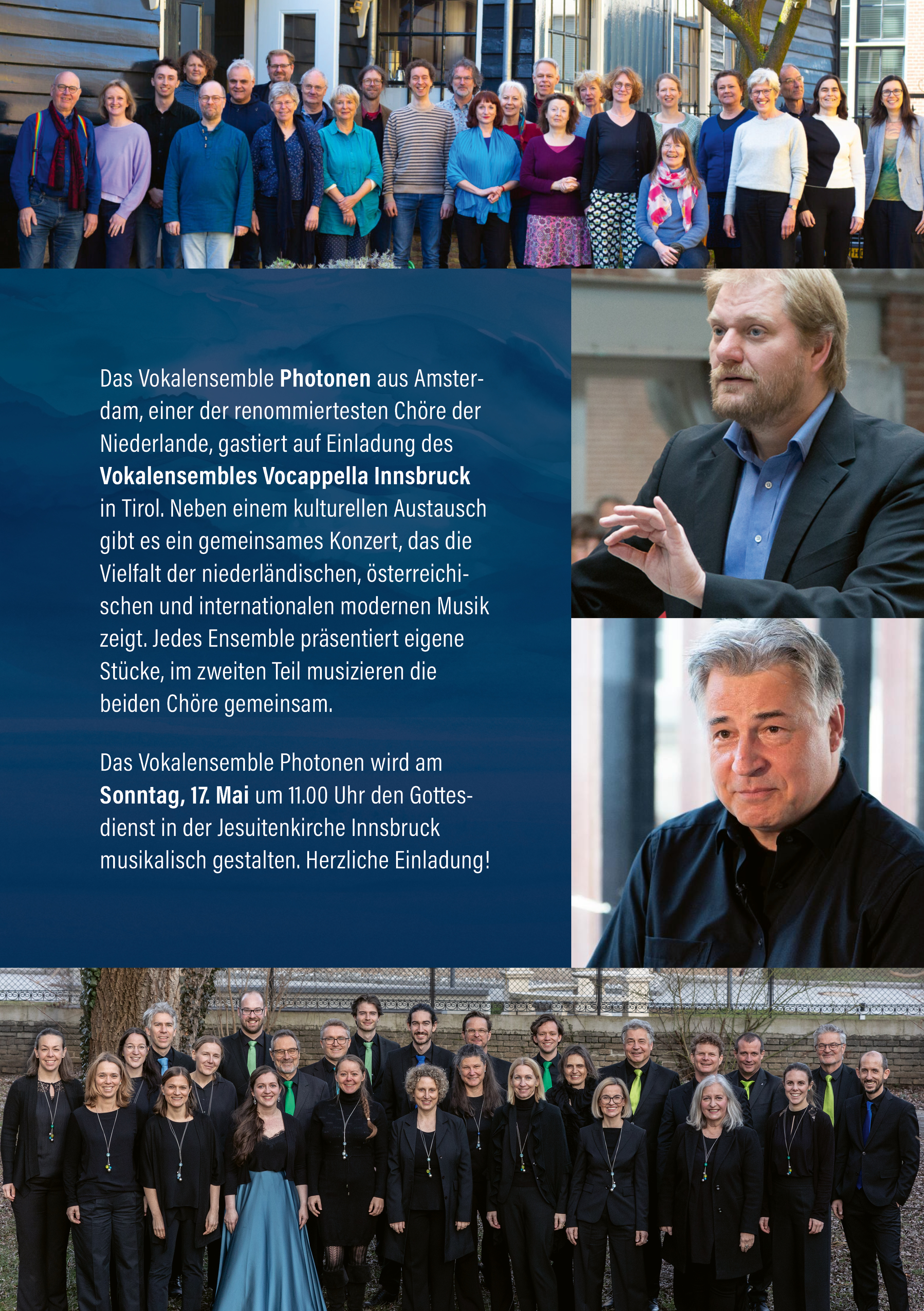 Fotos der beiden Chöre und der Chorleiter