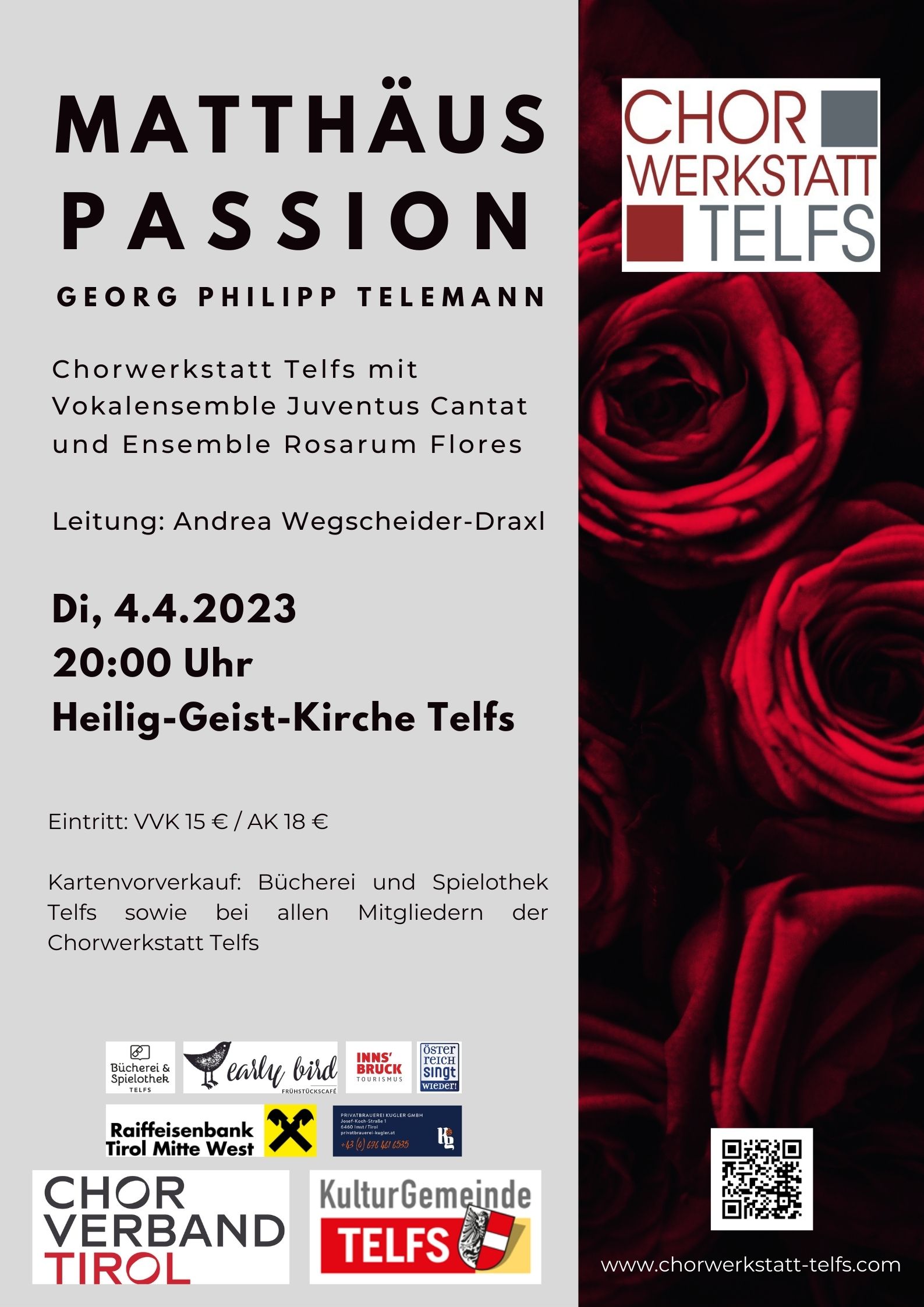 Konzertplakat Chorwerkstatt Telfs TelemannMatthaeusPassion 2023