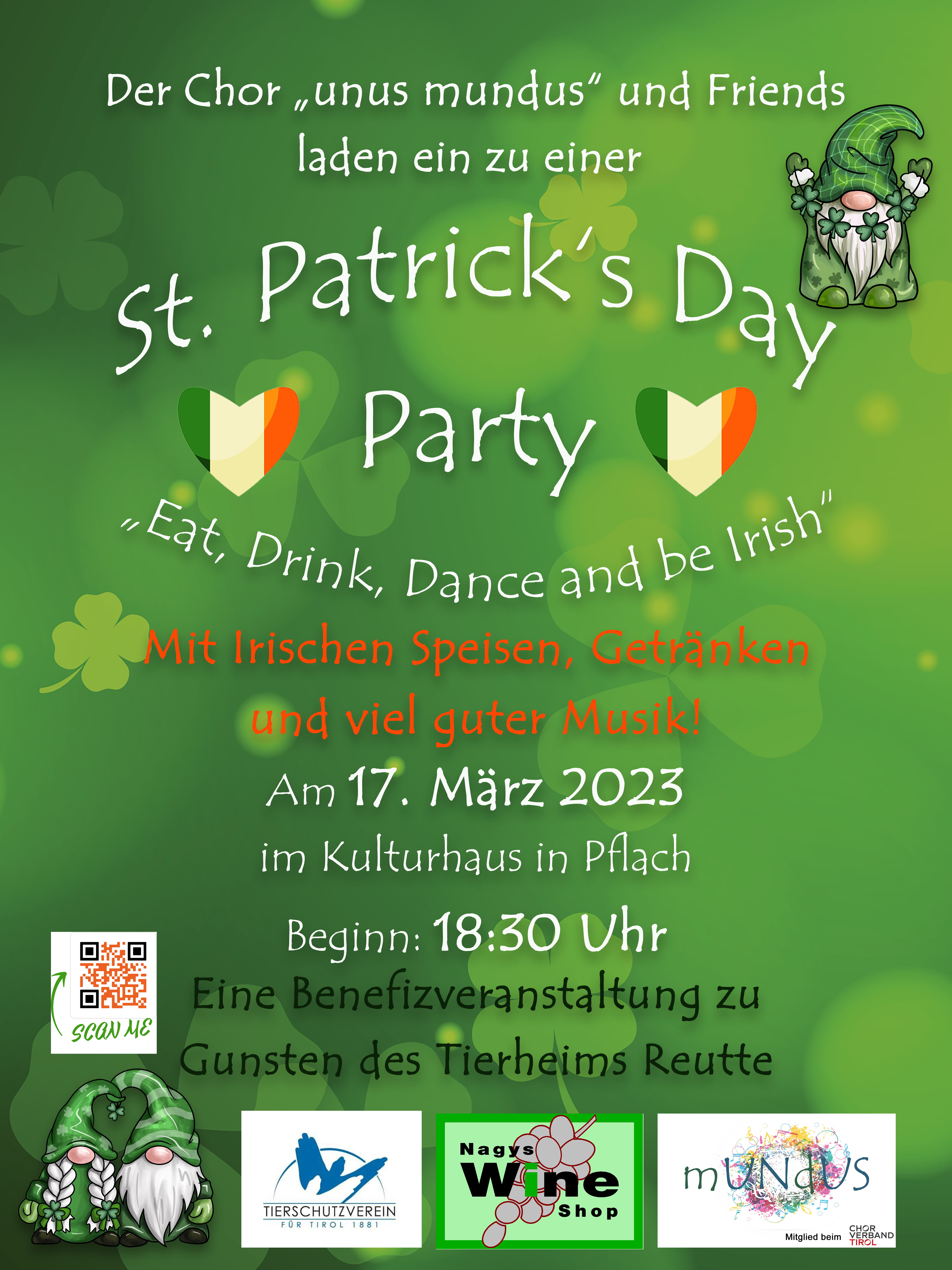 Konzertplakat für die St. Patrick's Day Party am 17.03.2023 im Kulturhaus Pflach