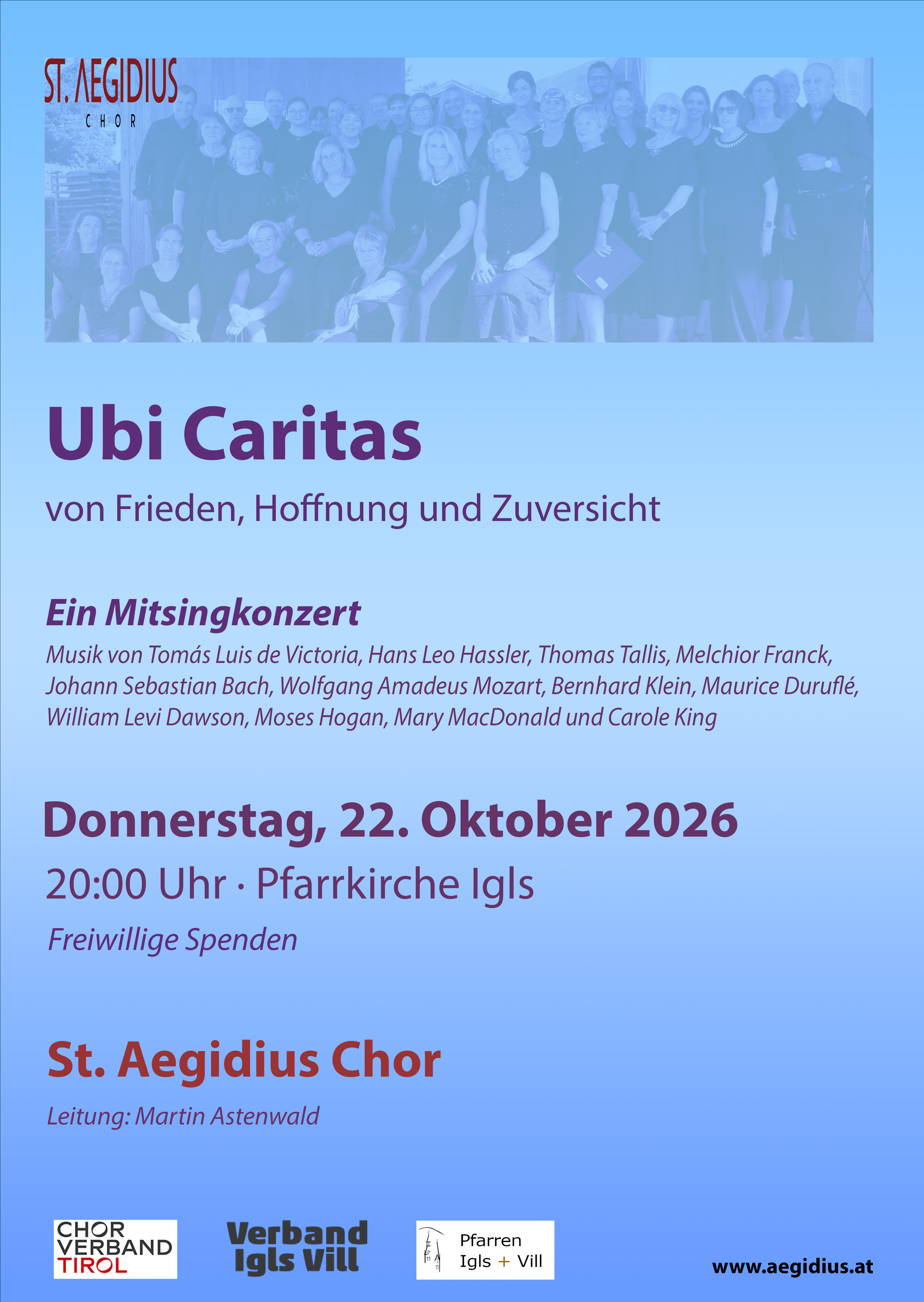Ubi Caritas - von Frieden, Hoffnung und Zuversicht; ein Mitsingkonzert