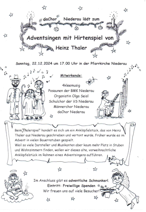 Einladung Adventsingen mit Hirtenspiel von Heinz Thaler