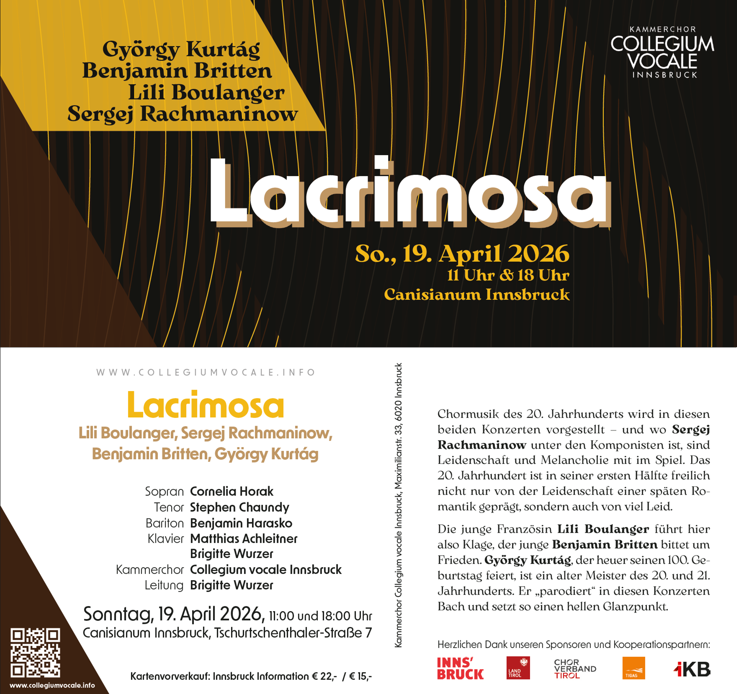 Lacrimosa Sonntag, 19. April 2026 11 Uhr & 18 Uhr Canisianum Innsbruck
