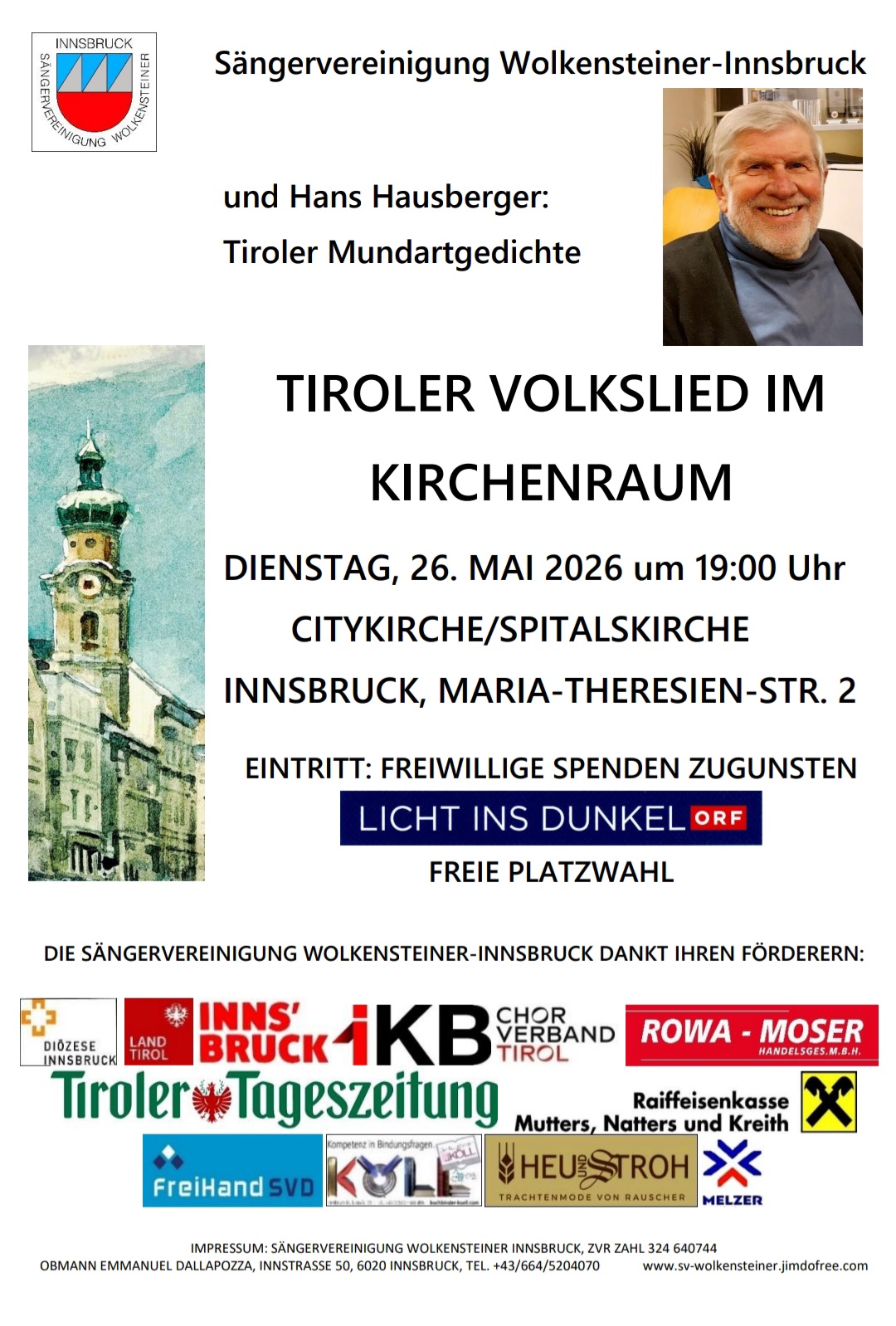 Sängervereinigung "Wolkensteiner" Innsbruck - Tiroler Volkslied im Kirchenraum